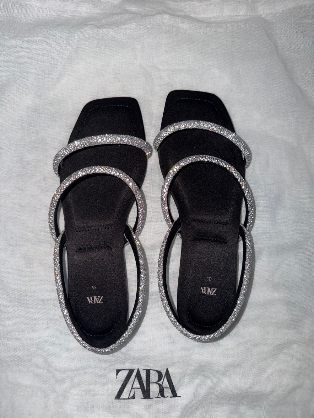 Zara Black Sandals with Silver Glitter Straps